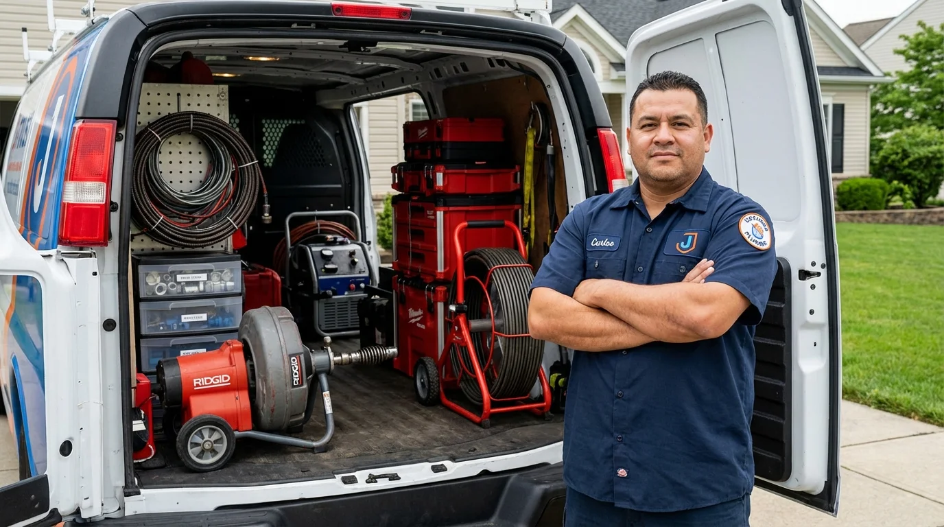 Professional drain cleaning equipment and Johns Plumbing LLC plumber in Odem