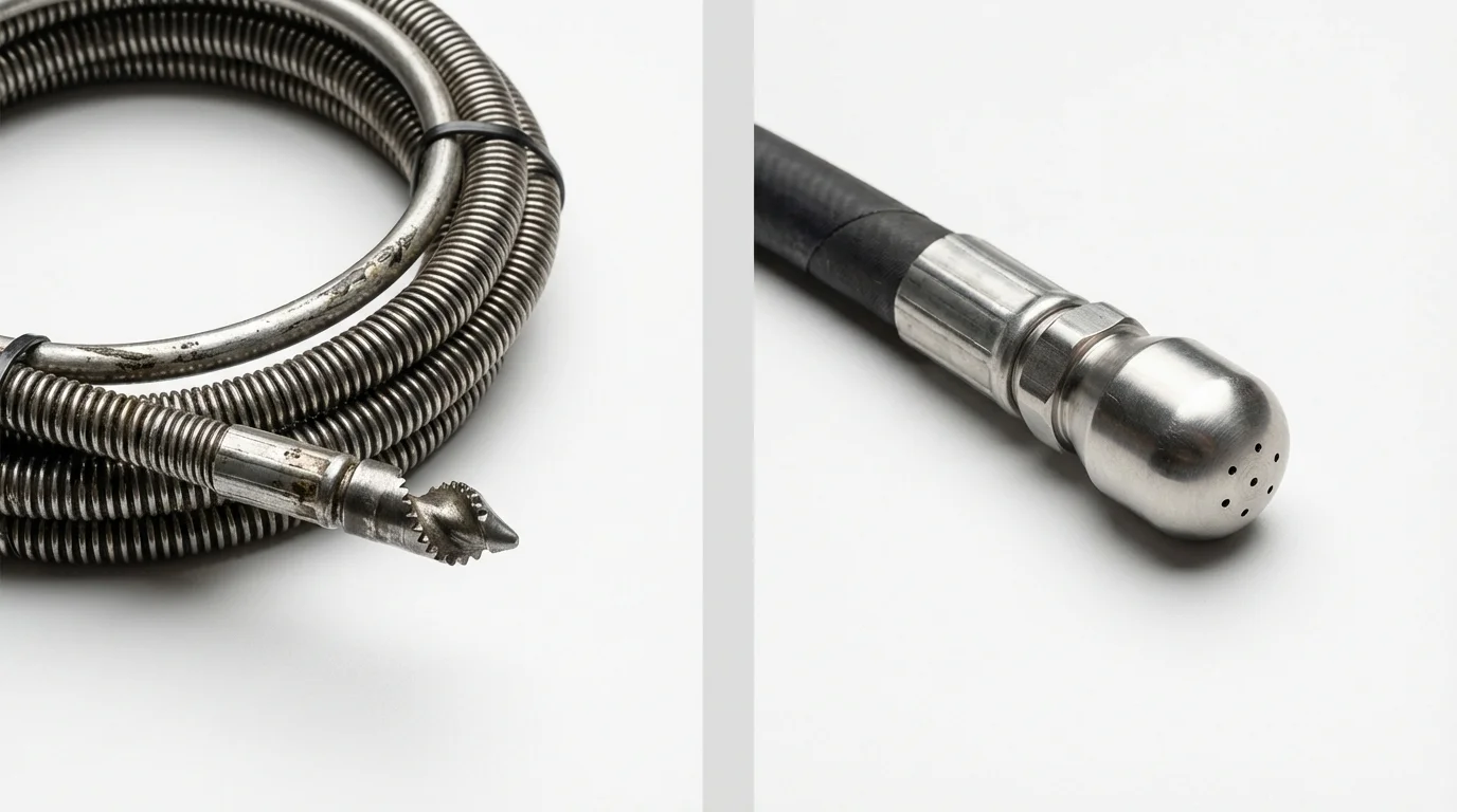Drain snake cable and hydro jetting nozzle used for drain cleaning in Odem, TX