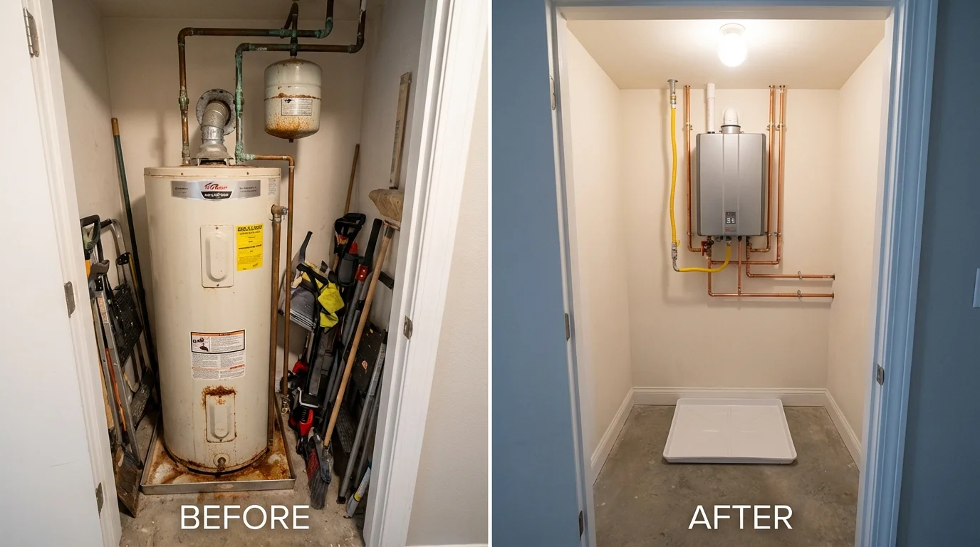 Tank water heater versus wall-mounted tankless unit comparison for Odem, TX homeowners