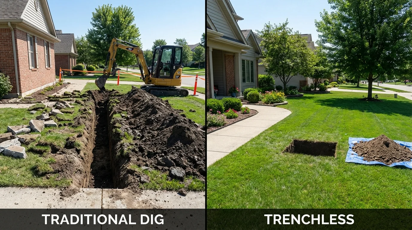 Trenchless sewer repair with minimal yard damage versus traditional excavation in Odem, TX